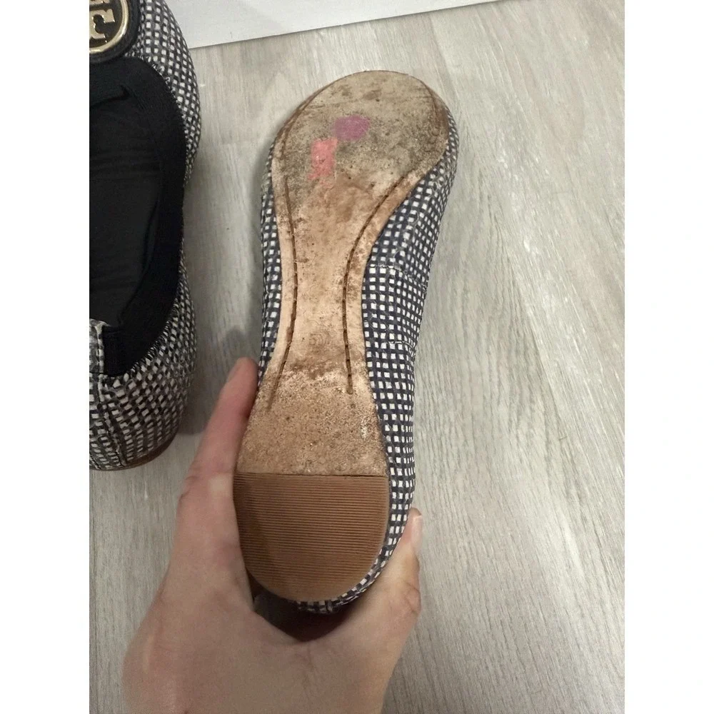 Tory Burch Ballet Flats Black White Patterned Logo Women Size 5M